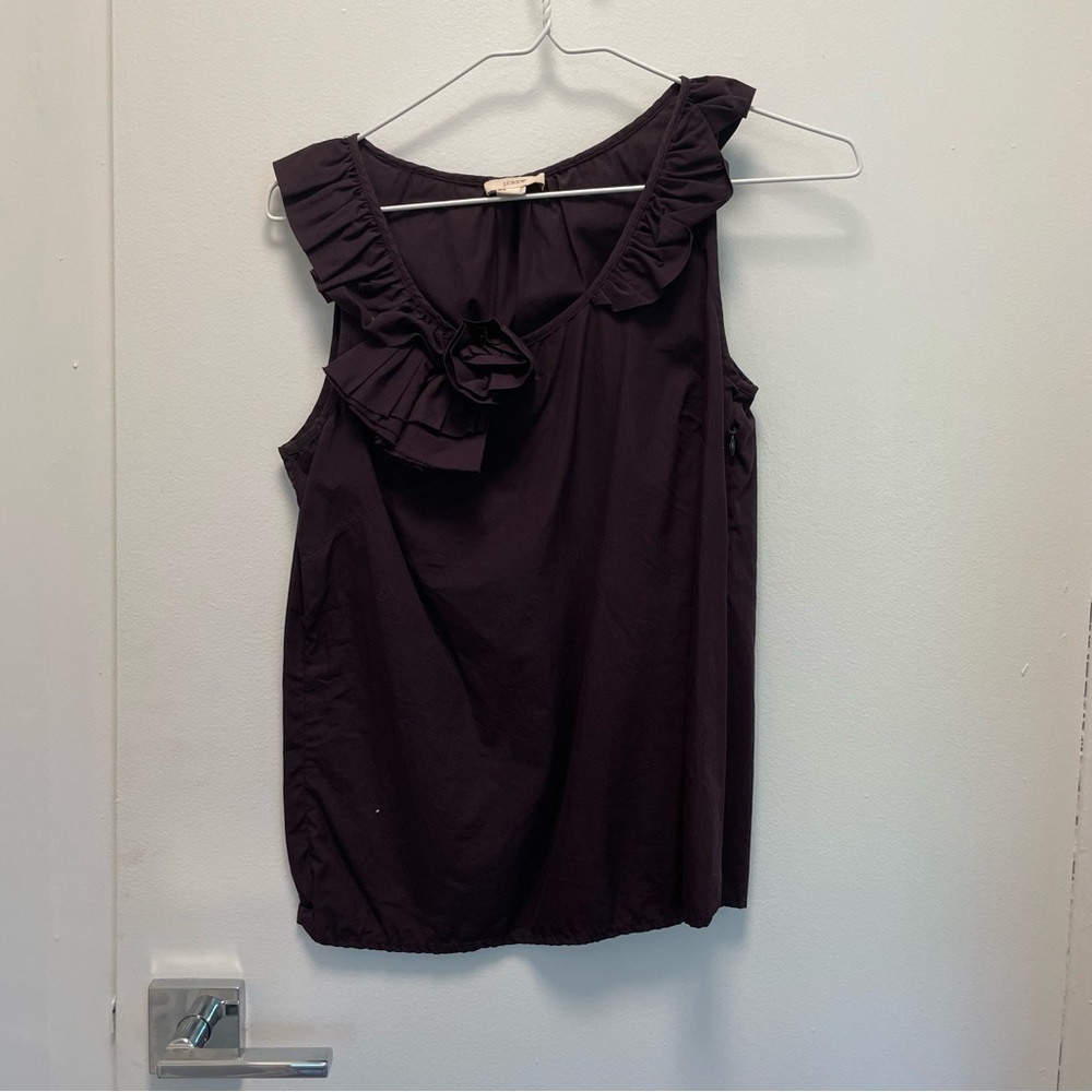 J.Crew Purple Ruffle Sleeveless Blouse with Flower Detail (size 0)